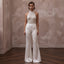 70s - Inspired Ivory Flared Satin Jumpsuit for Disco Rehearsal - Apparel & Accessories > Clothing > Wedding & Bridal Party Dresses > Wedding Dresses - Mignonette Bridal