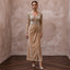 Art Deco Champagne Velvet Long Sleeve Sheath for Cocktail Hour - Apparel & Accessories > Clothing > Wedding & Bridal Party Dresses > Wedding Dresses - Mignonette Bridal