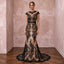 Black Lace Overlay Nude Matte Satin Fit-and-Flare Anniversary Dress