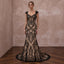 Black Lace Overlay Nude Matte Satin Fit-and-Flare Dress for Anniversary