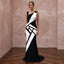 Black and White Colorblock Crepe Column Dress for Modern Art Event