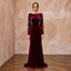 Burgundy Velvet Draped Cowl Back Long Sleeve Evening Gown