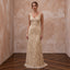 Champagne Beaded Art Deco Drop Waist Bridal Gown