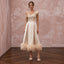 Champagne Satin Midi Dress with Feather Trim Hem