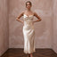 Champagne Silk Satin Cowl Neck Midi Slip Dress for Wedding Guest