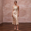 Champagne Silk Satin Halter Neck Midi Slip Dress for Wedding Guest