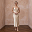 Champagne Silk Satin Midi Slip Dress with Cowl Back
