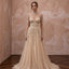 Champagne Tulle Illusion Sleeve Beaded Formal Dress