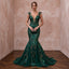 Dark Green Sequined Deep V-Neck Mermaid Gown for Red Carpet Event
