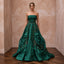 Deep Forest Green Satin Face Organza Strapless A-Line Gown