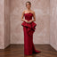Deep Red Sculptural Faille Peplum Bodice Evening Gown