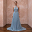 Dusty Blue Chiffon Halter Neck Pleated Evening Dress