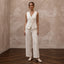 Effortless Cream Linen Blend Vest & Pant for Brunch Reception - Apparel & Accessories > Clothing > Wedding & Bridal Party Dresses > Wedding Dresses - Mignonette Bridal