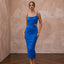 Electric Blue Stretch Jersey Ruched Bodycon Midi Dress for Club Event - Apparel & Accessories > Clothing > Wedding & Bridal Party Dresses > Wedding Dresses - Mignonette Bridal