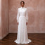 White chiffon wedding dress with high neck, long sleeves, embroidered lace bodice