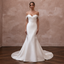 White satin off-the-shoulder trumpet wedding dress with beaded lace sleeves