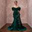 Emerald Green Velvet Off-the-Shoulder Mermaid Evening Gown for Winter Gala