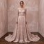 Enchanting Blush Metallic Lace Long Sleeve Wedding Dress for New Year's Eve