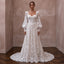 Floral Lace Wedding Dress with Bishop Sleeves for an Outdoor Wedding