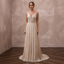 Flowing Champagne Pleated Chiffon Gown for Seaside Ceremony