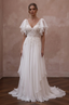 Flutter Sleeve Wedding Dresses with Soft Chiffon Layers - Apparel & Accessories > Clothing > Wedding & Bridal Party Dresses > Wedding Dresses - Mignonette