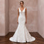Ivory Floral Jacquard Plunge V - Neck Trumpet Wedding Dress - Apparel & Accessories > Clothing > Wedding & Bridal Party Dresses > Wedding Dresses - Mignonette Bridal