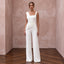 Minimalist Off-White Stretch Crepe Square Neck Bridal Jumpsuit