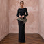 Modest Black Crepe Bateau Neck Long Sleeve Peplum Evening Dress