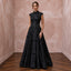 Modest Black Floral Jacquard High Neck A-Line Formal Dress