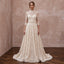 Modest Champagne Lace Overlay High Neck A-Line Bridal Gown