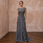 Modest Charcoal Grey Beaded Bodice Chiffon Skirt Formal Dress