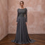 Modest Charcoal Grey Beaded Bodice Chiffon Skirt Formal Gown