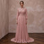 Modest Dusty Rose Chiffon High Neck Pleated Skirt Formal Gown