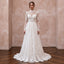 Modest Ivory Lace High Neck Long Sleeve A-Line Bridal Gown