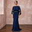 Modest Midnight Blue Crepe Bateau Neck Sheath Dress with Capelet