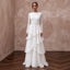 Modest Pure White Chiffon Tiered Skirt Long Sleeve Gown