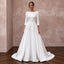 Modest Pure White Mikado Silk Bateau Neckline A-Line Dress