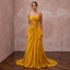 Mustard Yellow Silk Georgette Draped Bodice Flowing Prom Gown - Apparel & Accessories > Clothing > Wedding & Bridal Party Dresses > Wedding Dresses - Mignonette Bridal