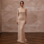 Pearl-Studded Nude Illusion Tulle Sheath for Rehearsal Dinner