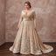 Plus Size Champagne Heavy Velvet Draped Bodice Winter Bridal Gown