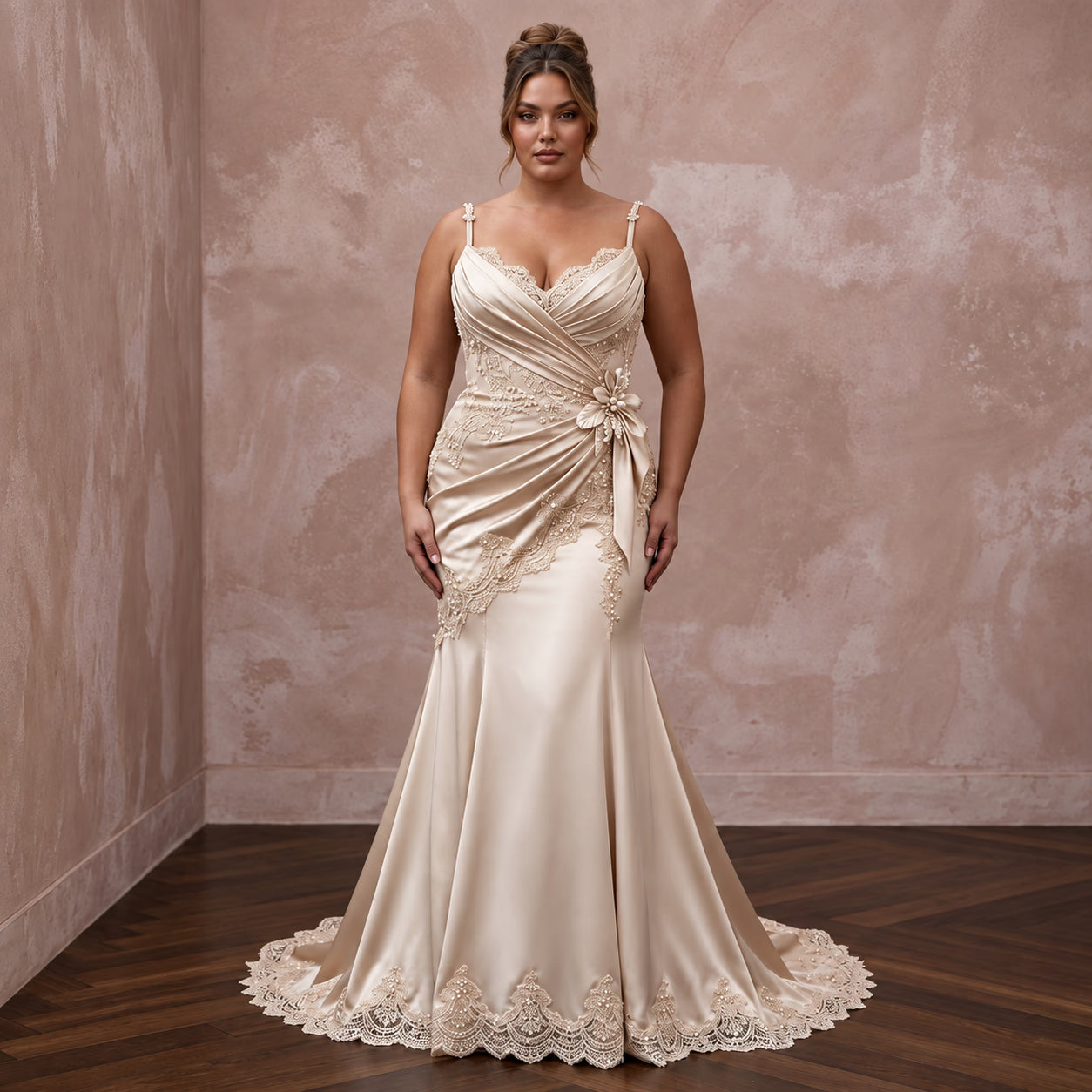 champagne bridesmaid dress plus size Silk Draped Bodice Trumpet Wedding – Mignonette Bridal Mermaid wedding
