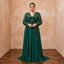 Plus Size Emerald Green Chiffon Faux Wrap Long Sleeve Evening Dress