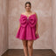 Plus Size Magenta Pink Organza Oversized Bow Mini Party Dress