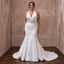 Plus Size White Floral Jacquard V - Neck Trumpet Wedding Gown - Apparel & Accessories > Clothing > Wedding & Bridal Party Dresses > Wedding Dresses - Mignonette Bridal