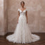 Romantic Lace A - Line Wedding Dress with V - Neck - Apparel & Accessories > Clothing > Wedding & Bridal Party Dresses > Wedding Dresses - Mignonette Bridal