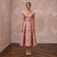 Rose Pink Floral Jacquard Midi Dress for Spring Garden Party - Apparel & Accessories > Clothing > Wedding & Bridal Party Dresses > Wedding Dresses - Mignonette Bridal