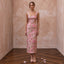 Rose Pink Floral Jacquard Square Neck Midi Dress for Spring Event