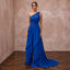 Royal Blue Chiffon One-Shoulder Flowing Asymmetrical Evening Gown