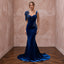 Sapphire Blue Velvet Sweetheart Neckline Mermaid Evening Gown