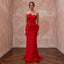 Scarlet Red Architectural Faille Strapless Column Formal Dress